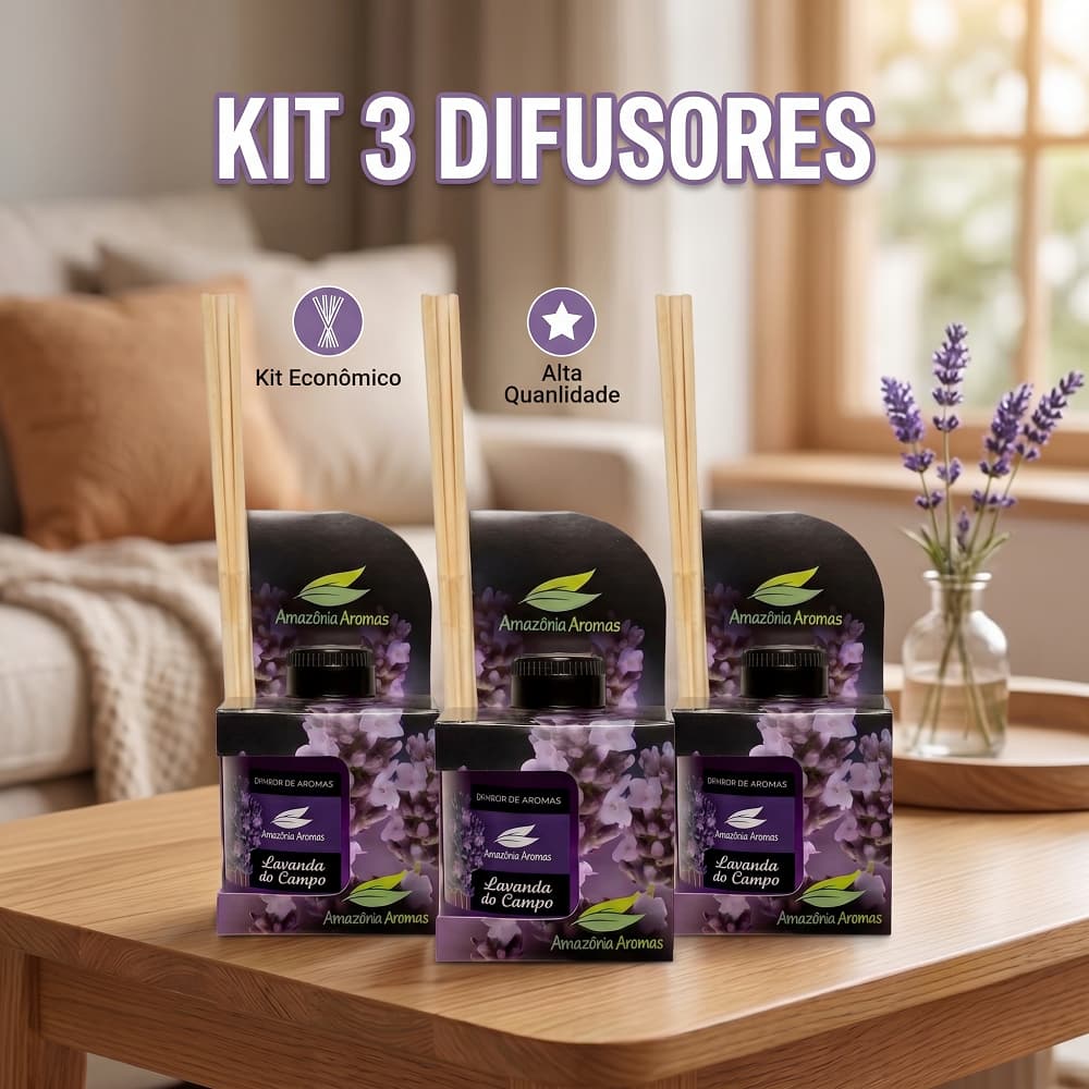 KIT 3 Difusores De Ambiente Aromatizador De Varetas Amazônia Aromas 270ml Várias Fragrâncias Perfume Para Casa