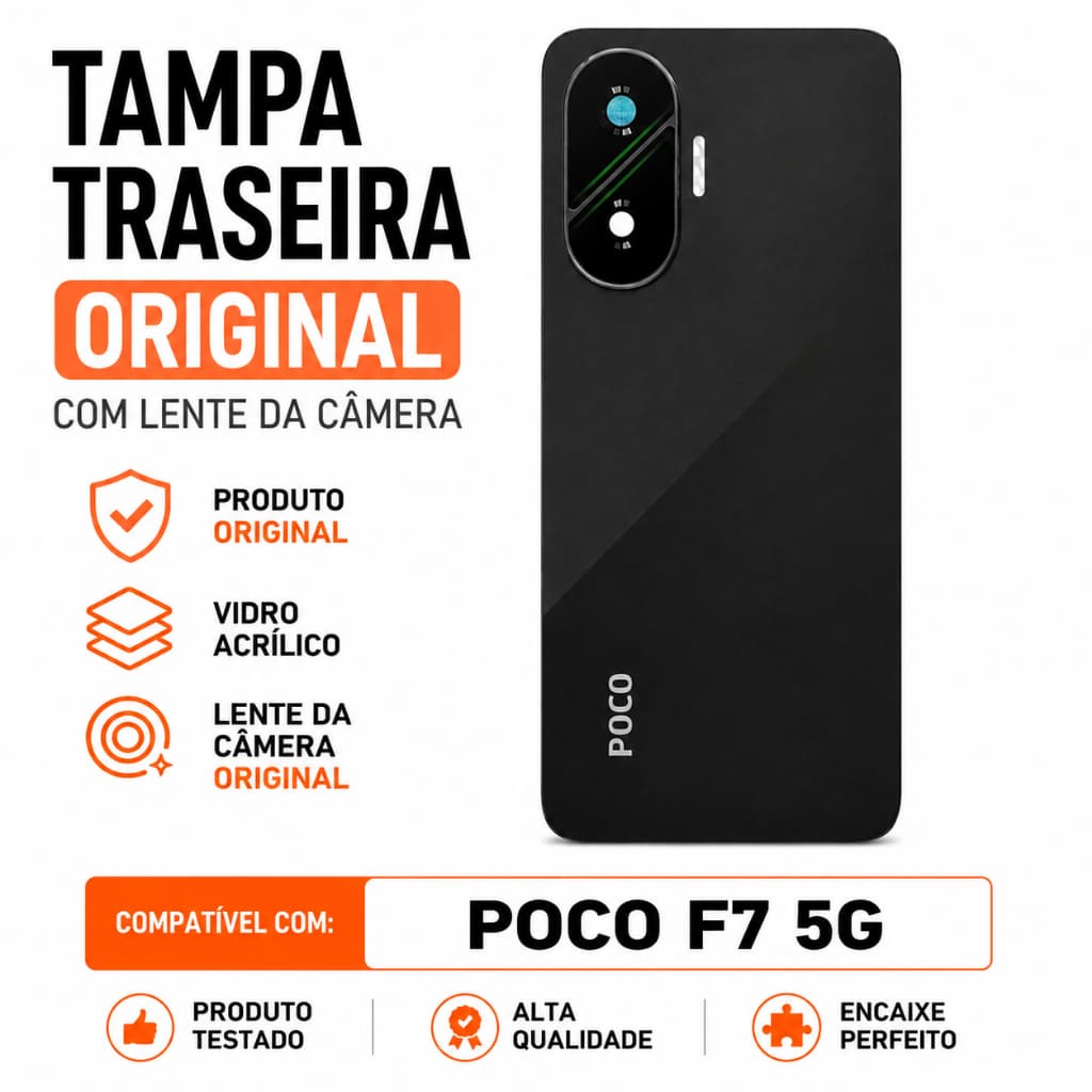 Capa de Trás Poco F7 5G Tampa Traseira Carcaça Preto Original Vidro Acrílico Com Vidro da Câmera