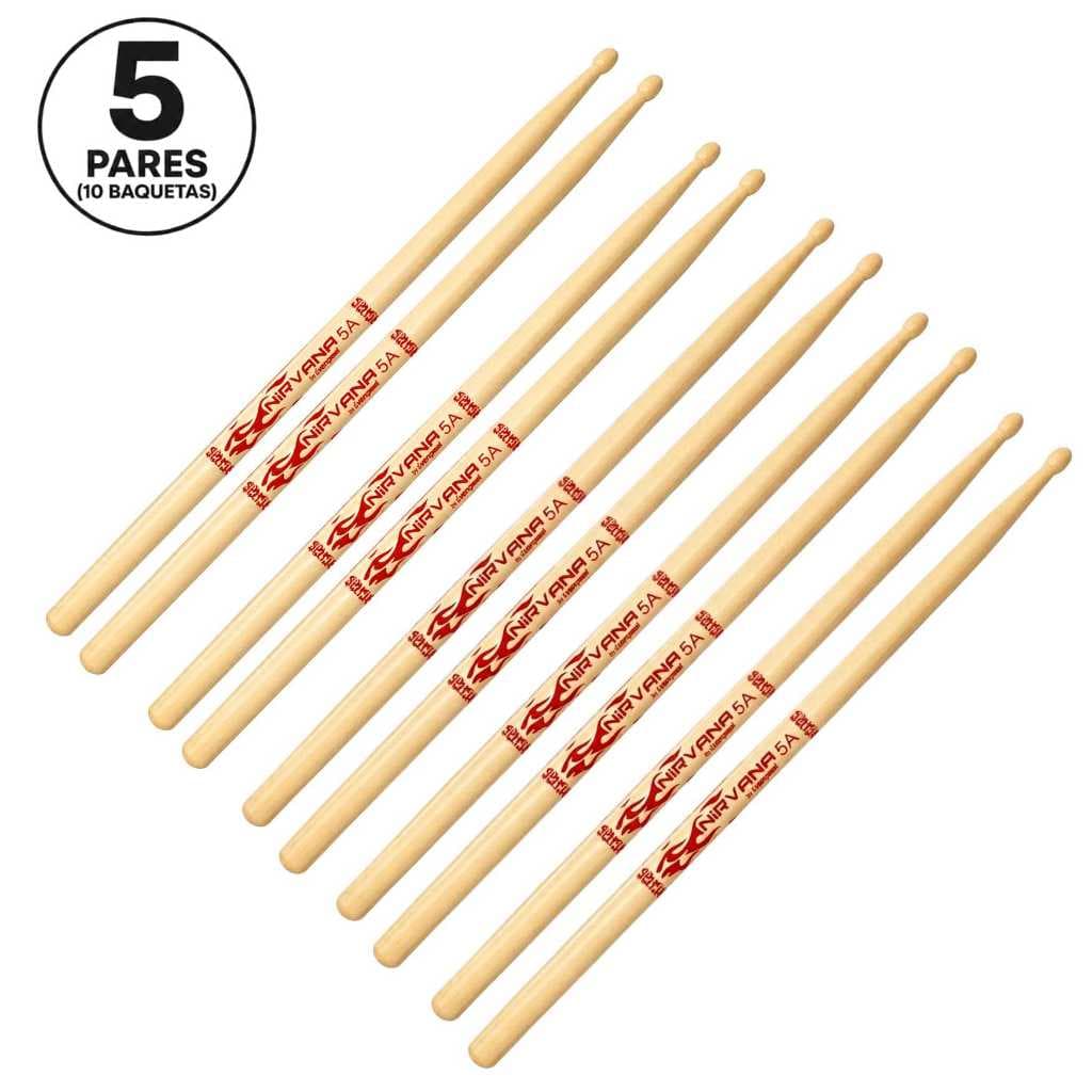 Baqueta de Bateria Nirvana Maple 5A Ponta de Madeira Leveza e Conforto para Bateria Acústica e Eletrônica - 5 Pares