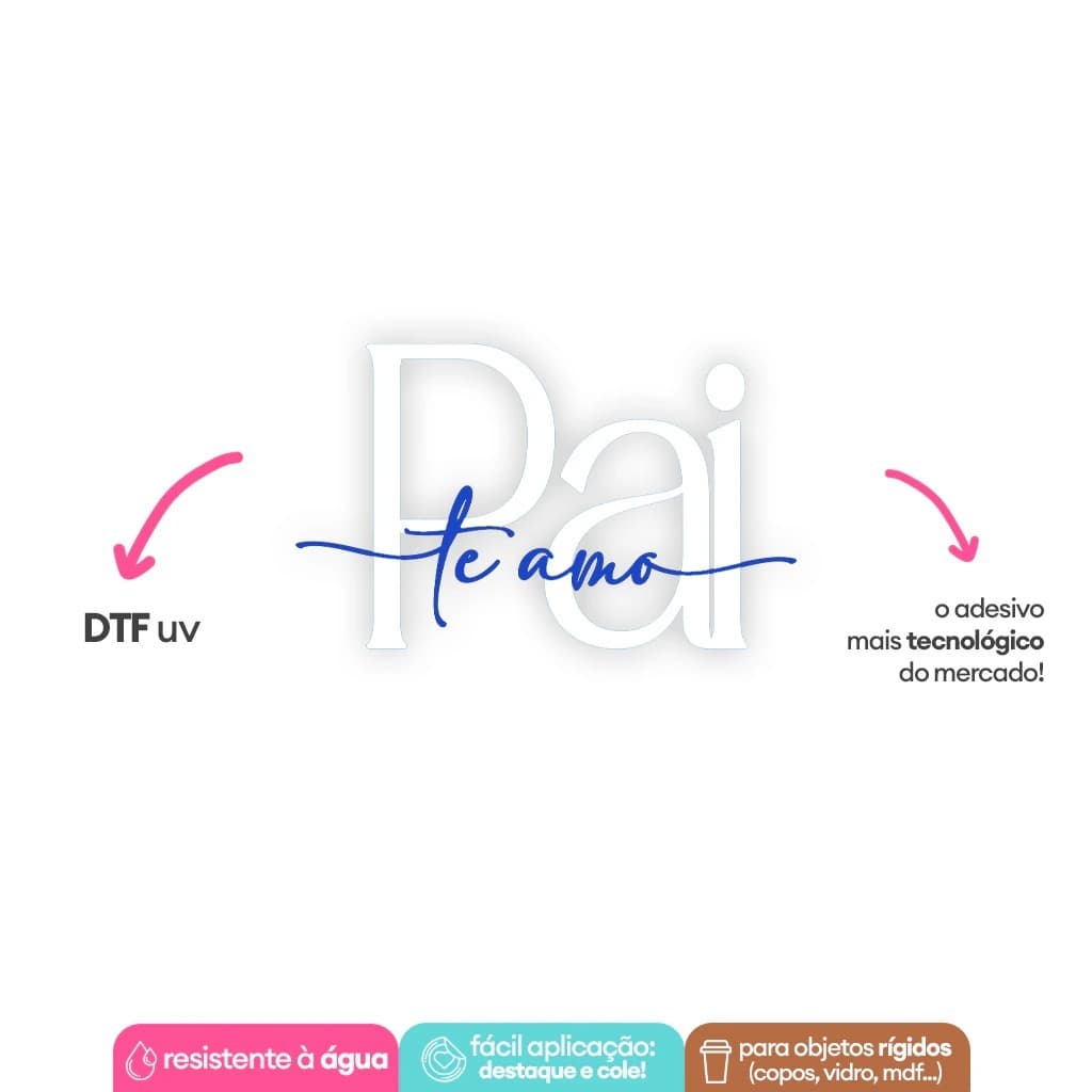 Adesivo DTF UV - Unidade - Dia dos Pais - Estampa "Pai, te amo" em BRANCO + AZUL Ref. 110 - 5, 10, 15 ou 20 und