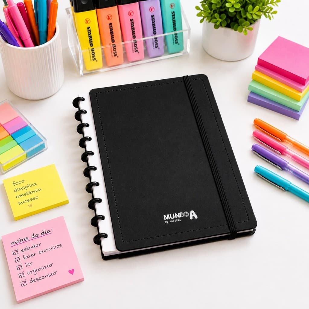 Caderno Inteligente Escolar Preto 80 Folhas Pautadas