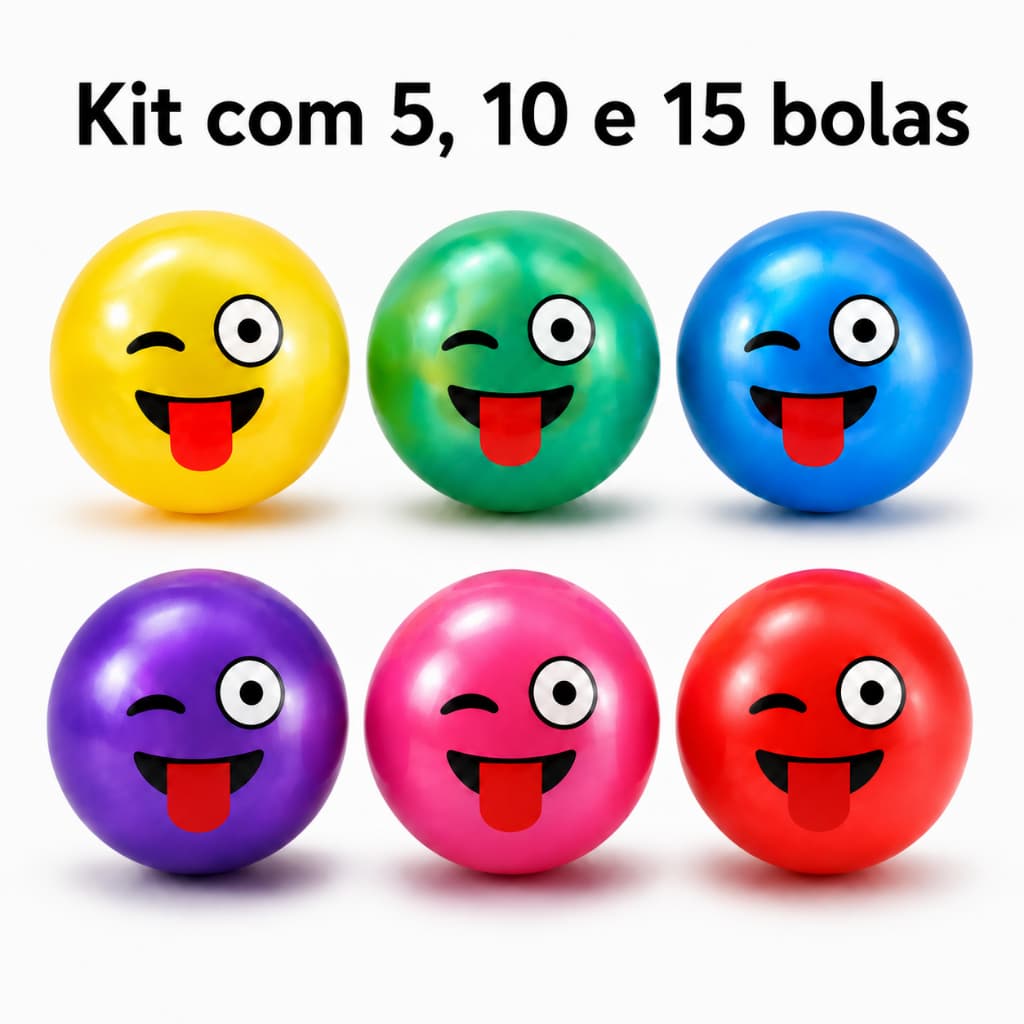 Kit 5 10 15 Bolas Vinil Dente De Leite Coloridas Sortida Emoji Infantil Brincadeiras Escola Crianças