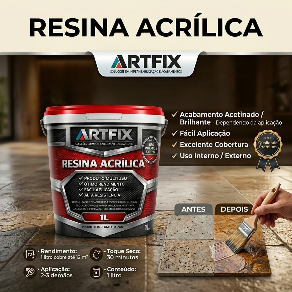 Resina Impermeável 1L e 3,6 L -  Acrílica Incolor Base Água para Pisos, Telhas e Pedras