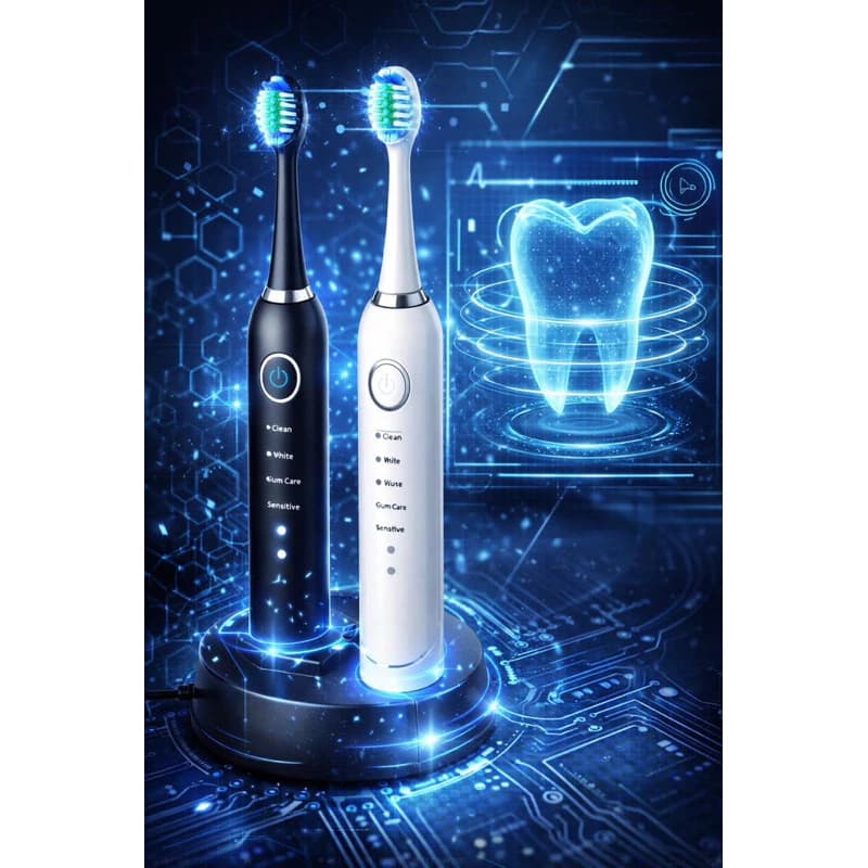 Escova Dental Elétrica 6 Modos USB Recarregável Vibração Sônica Alta Potência Bateria Reutilizável