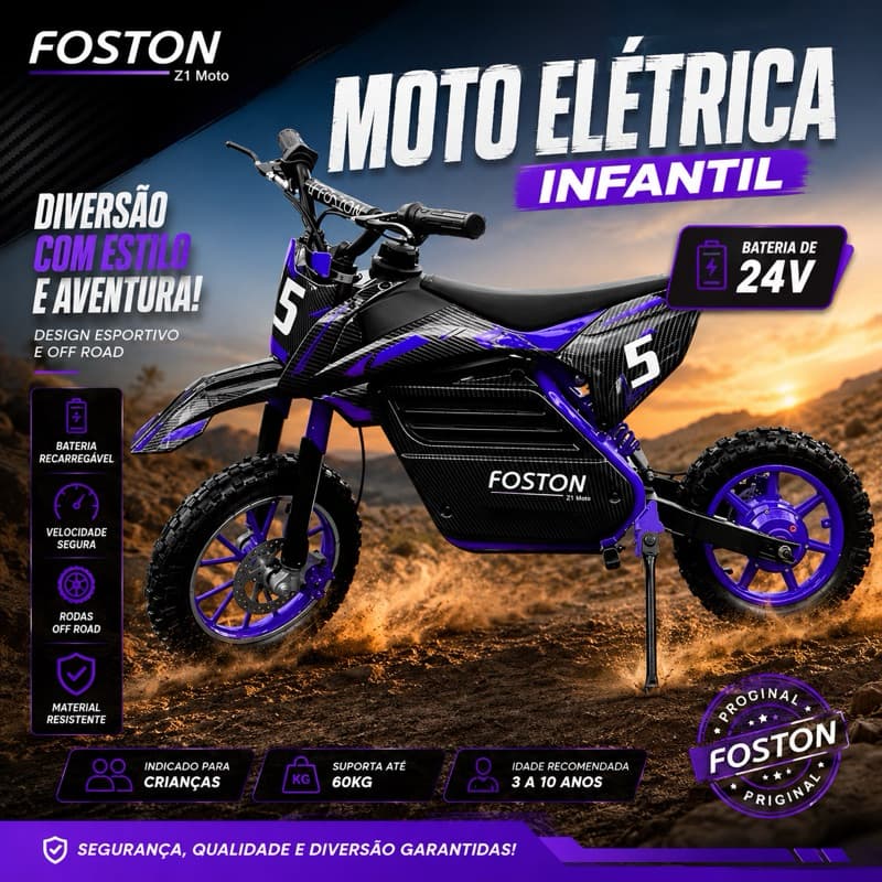 Moto Elétrica Infantil Foston X2 Max Off Road Original Recarregável