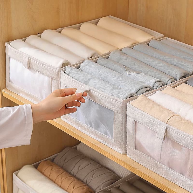Organizador De Guarda-Roupa Dobrável Com Visor E Alça Grosso Para Roupas Calças Camisetas Gaveta