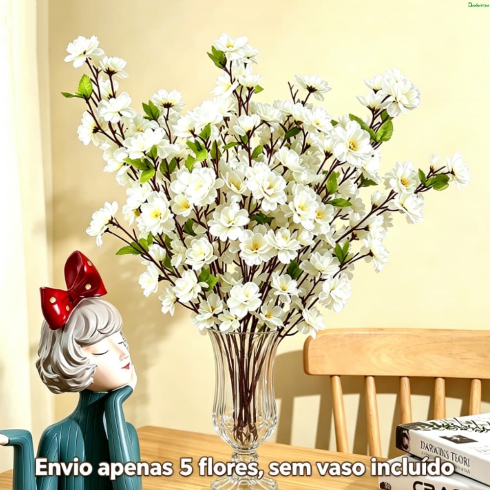 Kit5 Flores Cerejeira Artificial Para Decoração Arranjo De Decoração Para Casa Mesa Sempre Viva Decorativo