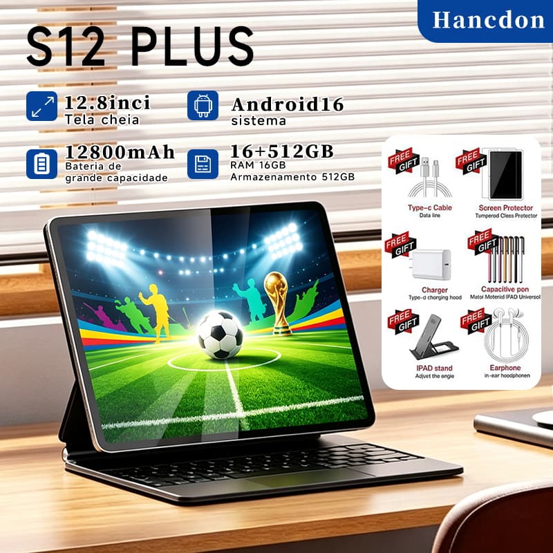 S12 Plus Tablet Combo with Keyboard and Mouse 12.8" inch 16GB+512GB Android 15 with 12800mAh Ideal for Studies and Games