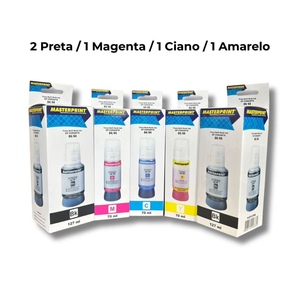 Kit 5 Tintas Epson EcoTank Compatível T544 T504 | L3250 L3150 L3210 L3110 | 2 PRETO | CIANO | MAGENTA | AMARELO