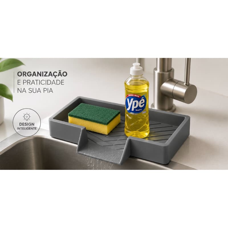 Porta Esponja e Detergente para Pia com Dreno | Organizador de Pia Escorredor Multiuso | Suporte para Esponja e Sabão