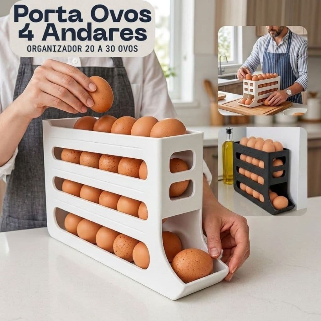 Porta Ovos 4 Andares Organizador Geladeira Premium 10 a 30 Ovos Cores Branco ou Preto