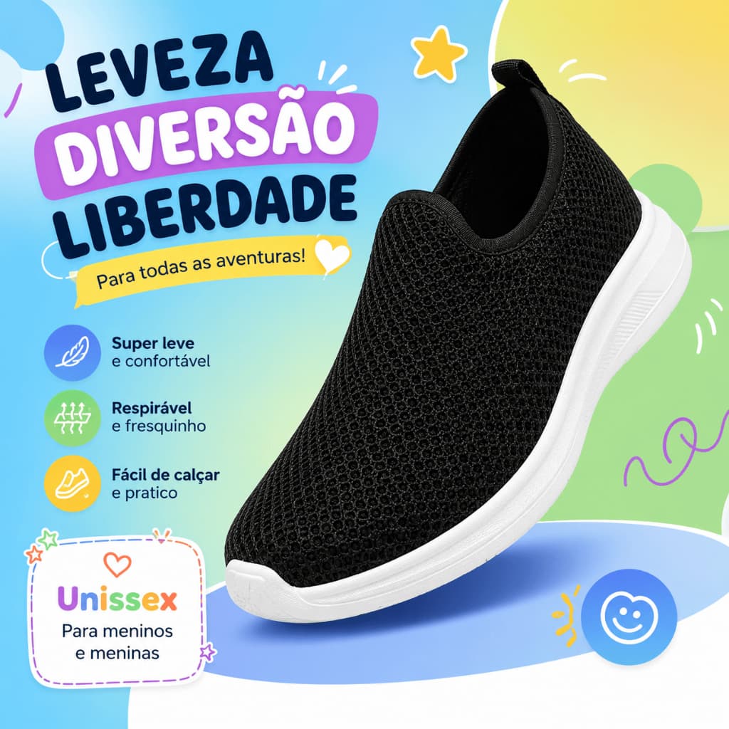Tênis Infantil Escolar Casual Menino Menina Calce Fácil Unissex Leve Macio Respirável Antiderrapante