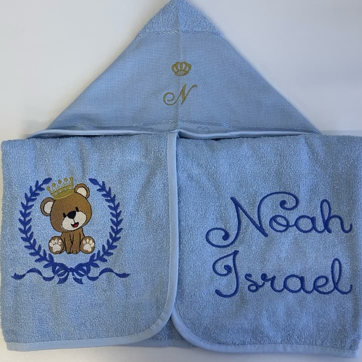 Toalha de Banho com Capuz Forrada com Fralda com Nome e Desenho Personalizado-MENINO