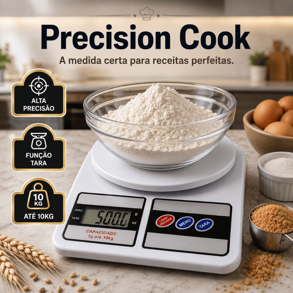 Balança Digital de Cozinha 10kg Alta Precisão Eletrônica com Função Tara Visor LCD para Receitas Dieta Confeitaria
