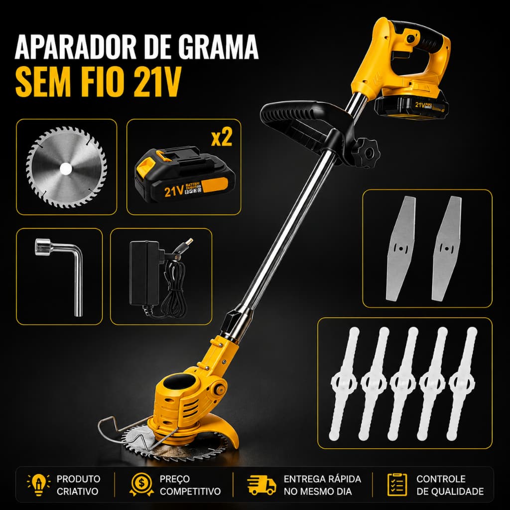 Roçadeira Elétrica/Aparador Cortador De Grama 2000w Bateria de Lítio 21V