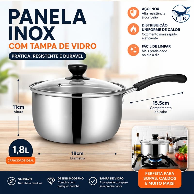 Panela Inox Multiuso Pequena 15x18cm  Para Água Leite Mingau Sopa GUO-18