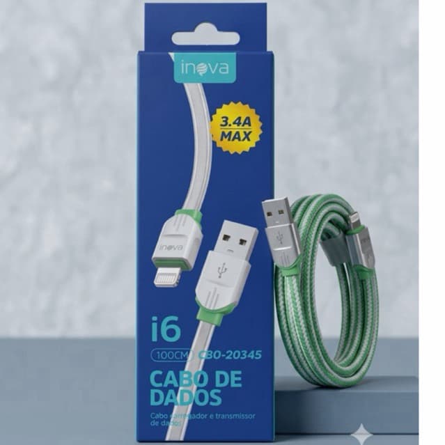 KIT COM 2 CABOS IPHONE Lightning 1 Metro Usb iPhone 7 Ao 14 Pro Max - Cabo V8 3.4A