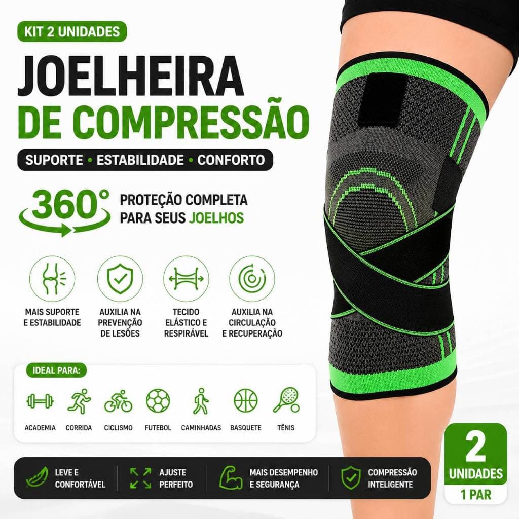 Kit  2 Joelheiras de Compressão Tensor Estabilizadora Suporte Joelho Alívio de Dor 360°
