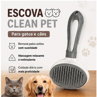 Escova Removedora de Pelos para Cães e Gatos Cerdas Aço Inox | Clean Pet Massageadora Auto Limpeza Grooming