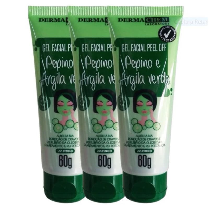 Máscara Gel Facial Peel Off Pepino e Argila Verde 60g Dermachem