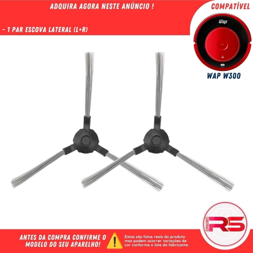 Par Escova Lateral Para Robo Aspirador Wap Robot W300 Midea VRA81A e VRB81B