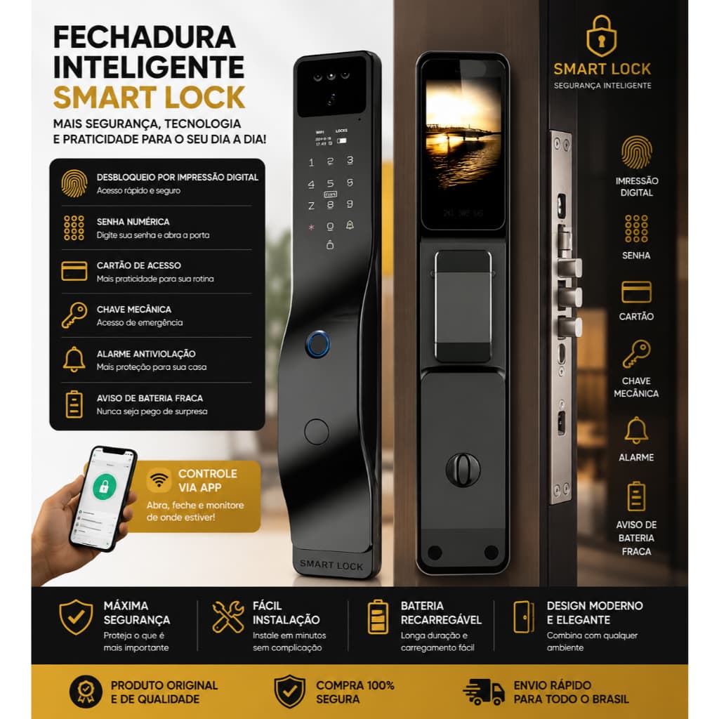 Fechadura Digital Reconhecimento Facial Prova Dágua