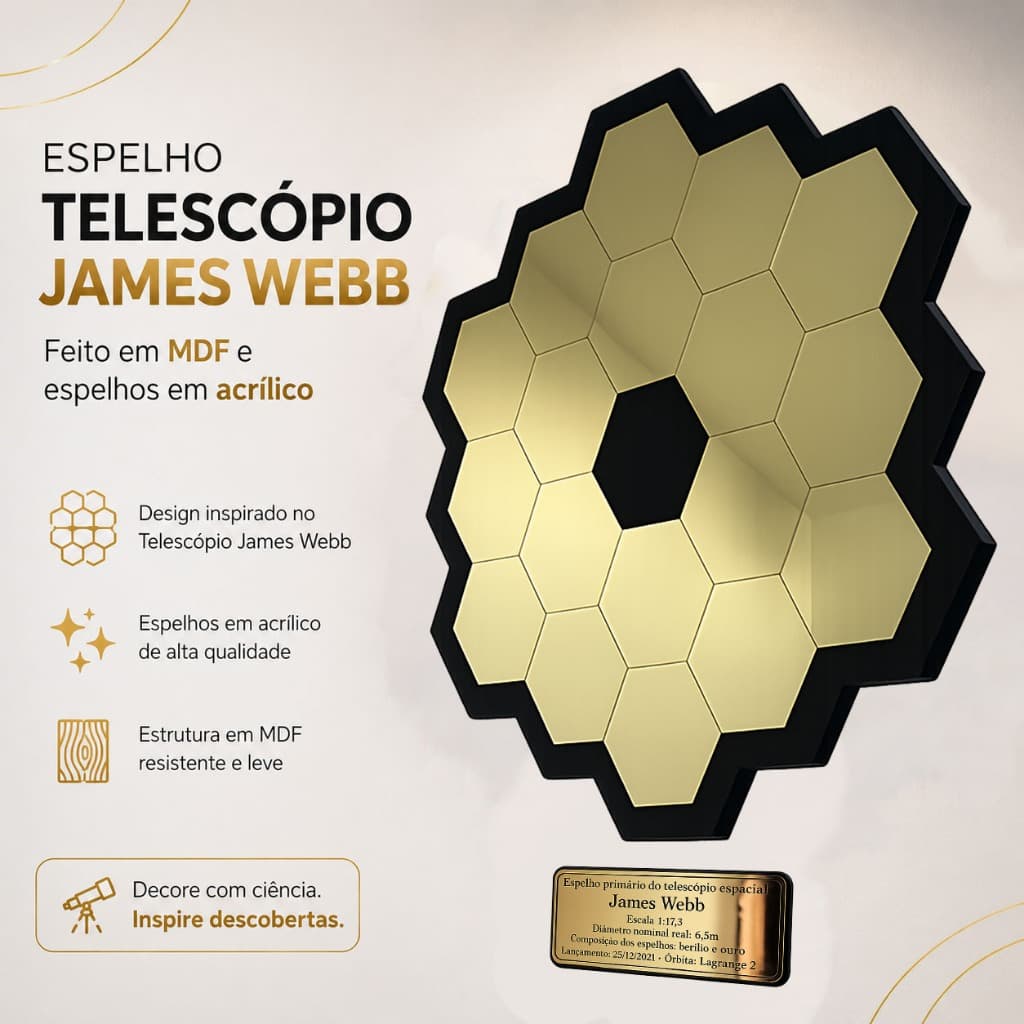 Espelho Decorativo Telescópio James Webb | Espelho em Acrílico Premium | Base em MDF