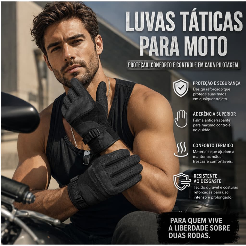 Luva Tática para Motoqueiro Antiderrapante Corta-Vento com Proteção para Motociclismo e Uso Outdoor