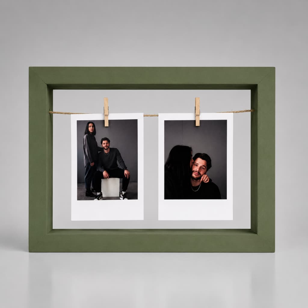 Porta Retrato Verde Musgo para Casal Lembrança Casamento Madeira com Fotos Impressas