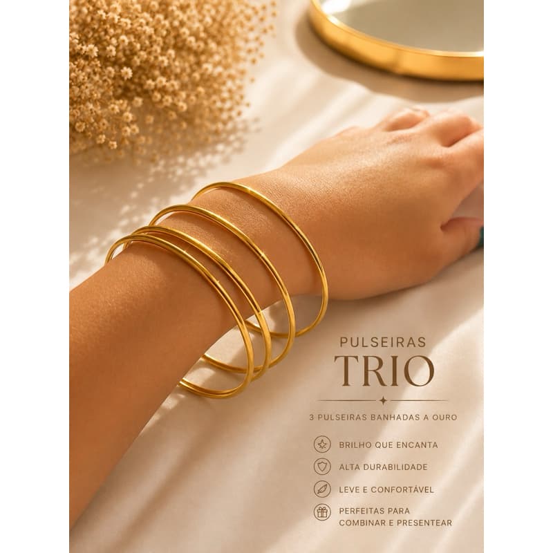Kit com 3 Braceletes Dourados Femininos – Elegância e Versatilidade