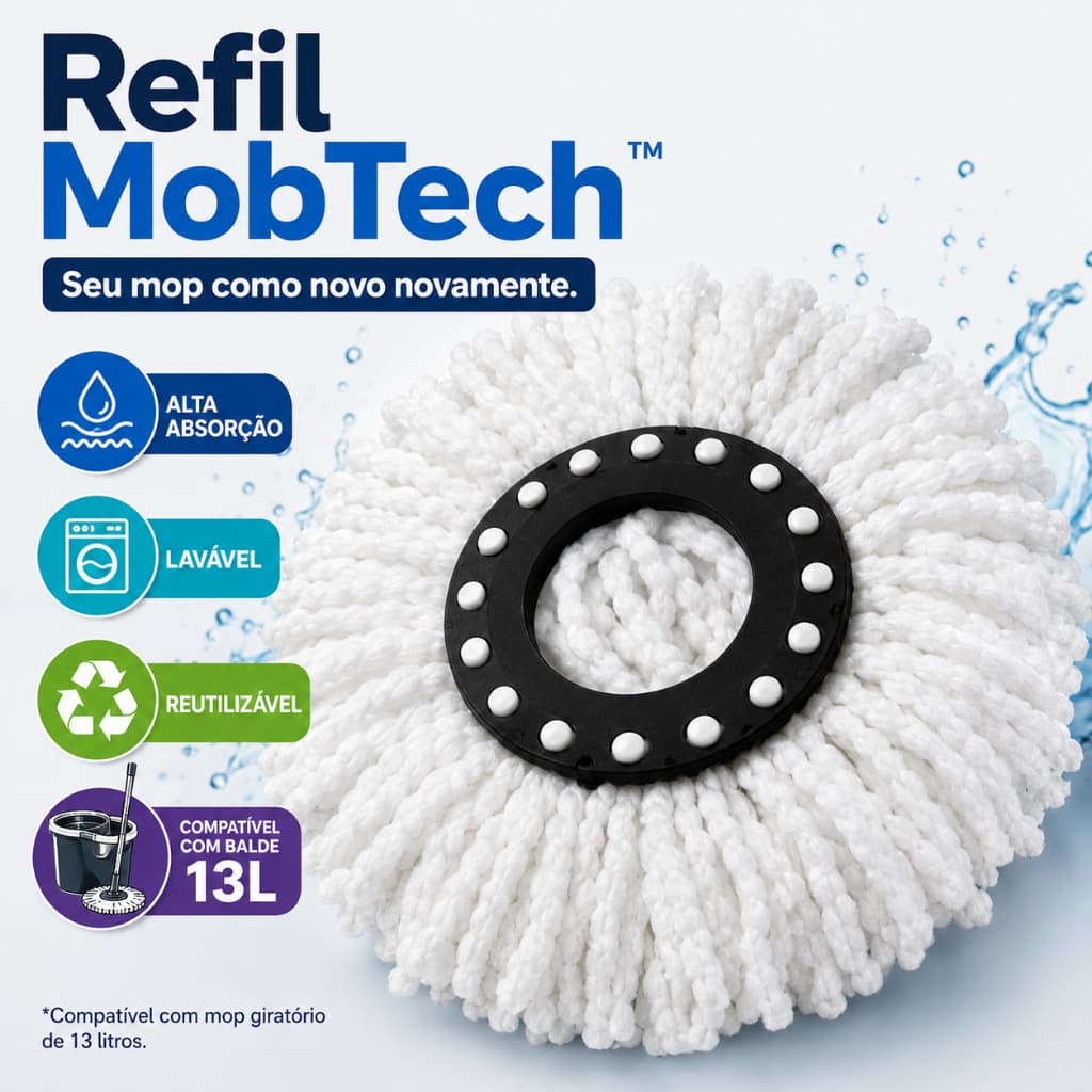 Refil Original Mop Giratorio 360  Reposição Mop Balde 13 Litros Alta Absorcao Duravel