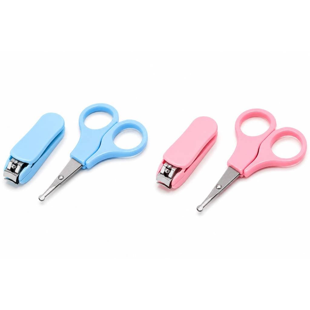 Kit Cuidados Para Bebê 2 Peças Cortador de Unhas e Tesoura com Ponta Arredondada Infantil Manicure Bebe