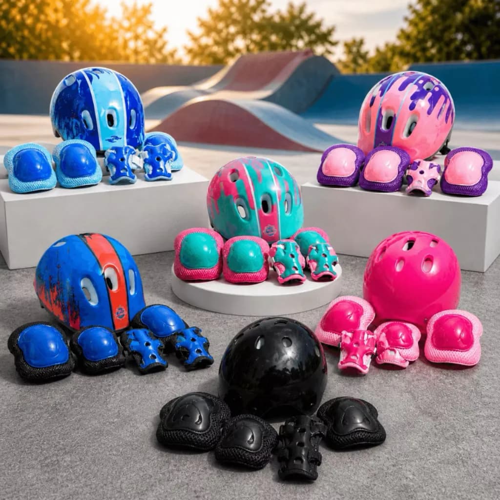 Kit Proteção Infantil 7 Peças Capacete Joelheira Cotoveleira Bicicleta Patinete Skate Patins