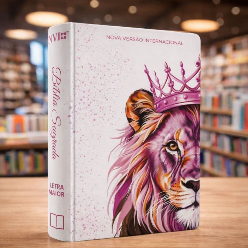 Biblia Feminina NVI | Letra Maior | Leão Rosa | Capa Dura