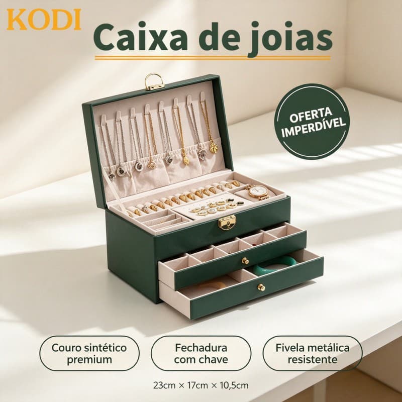 Organizador Porta-Joias de Couro Premium 3 Camadas, Ideal para Joias e Relógios, Design Elegante - Q19