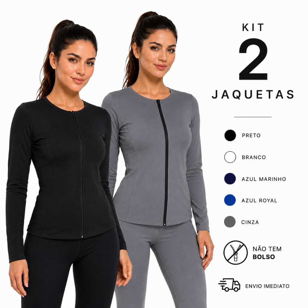 Kit 2 Casaco Feminino Treino Academia Slim Ziper Dryfit Proteção Solar Blusa Térmica