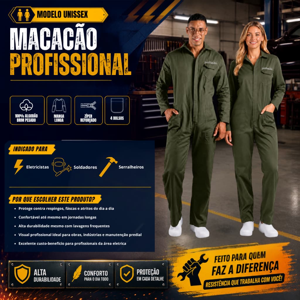 Macacão  Uniforme Profissional Gabardine Personalizado com Bordado