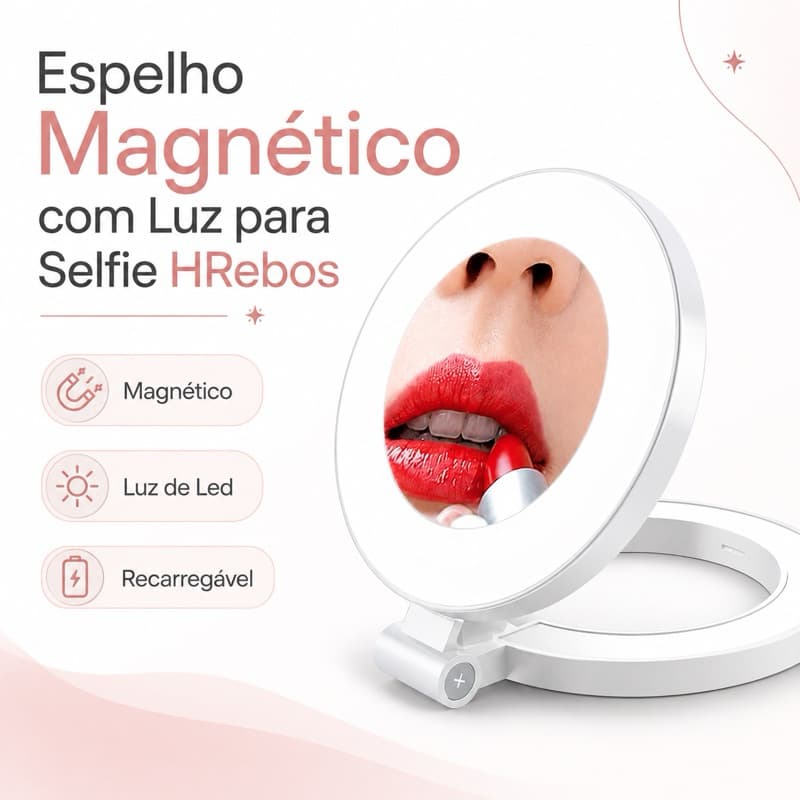 Espelho de Selfie Magnetico com Luz Balanceada Recarregável Hrebos