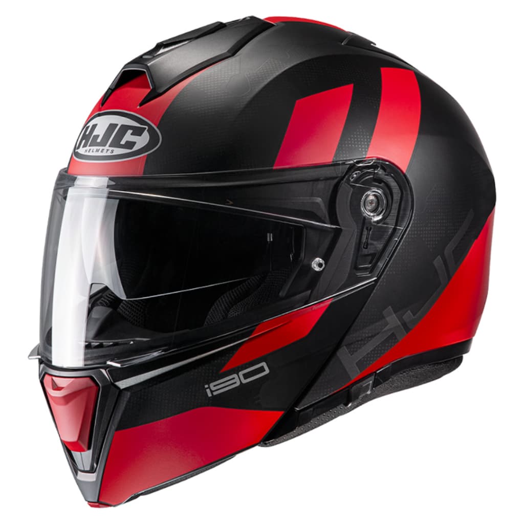 Capacete HJC i90 Syrex Preto e Vermelho Capacete Modular Escamoteável Moto Touring HJC