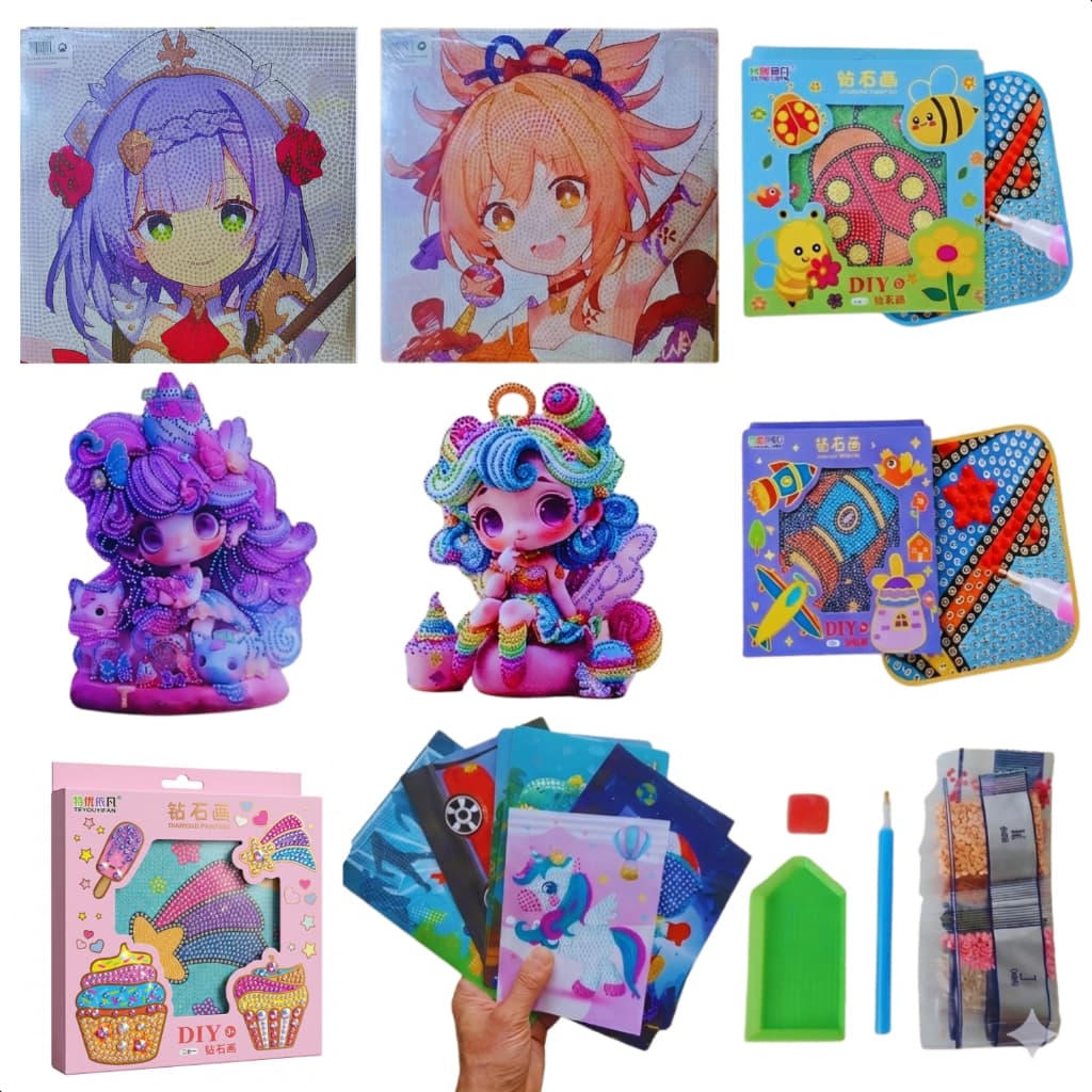 Pintura Diamante Infantil 5D Vários modelos e tamanhos Fofos personagens infantil e adulto