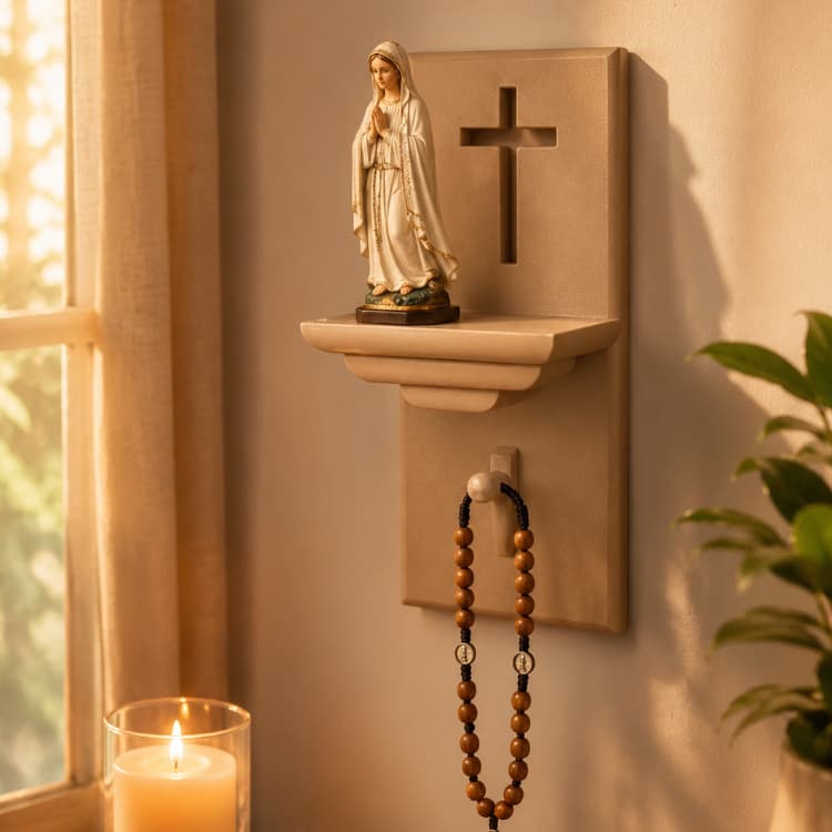 Porta Terço de Parede com Suporte para Imagem Sacra | Organizador Decorativo de Fé com Cruz ou Sem Cruz | 12cm e 24cm