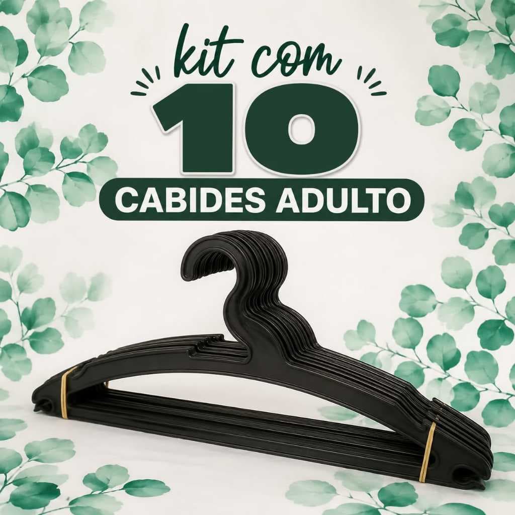 Kit 10 Cabides Adulto Preto Reforçado Plástico Resistente Organizador Guarda Roupa