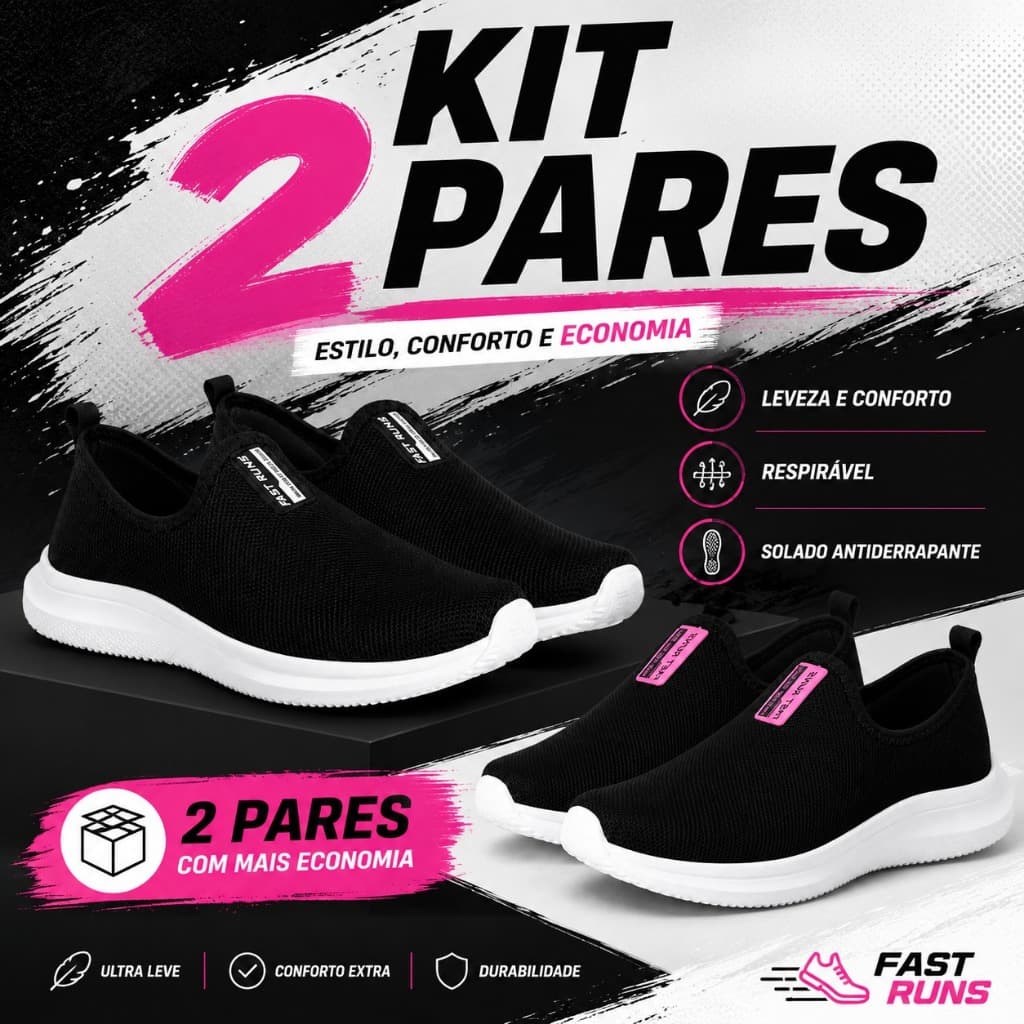 KIT 2 PARES - Tênis Estilo Meia Dia a Dia Antiderrapante Confortável Barato - Leve Mais Por Menos