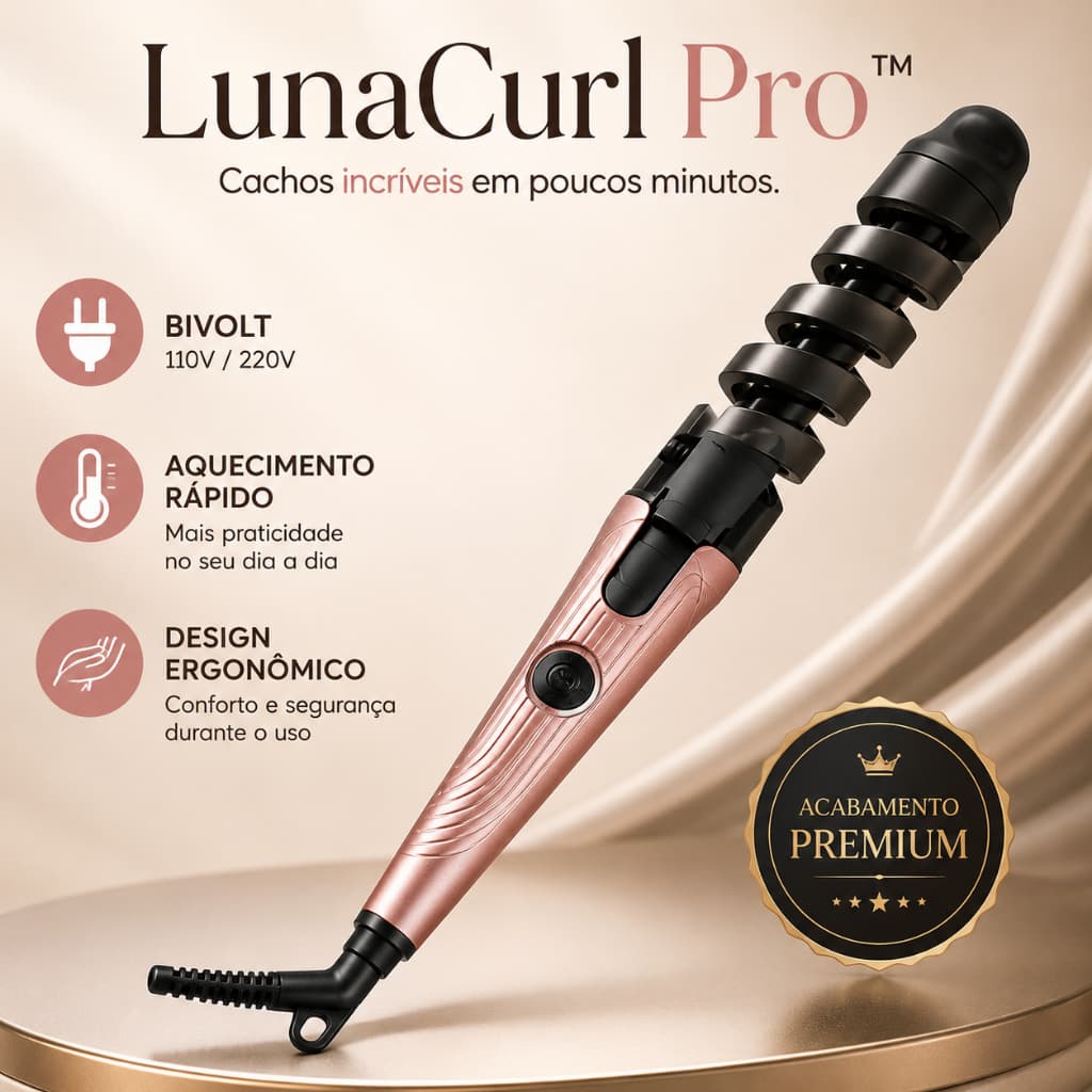 Modelador de Cachos Profissional LunaCurl Pro Bivolt 30W Aquecimento Rápido Fácil de Usar Para Todos os Tipos de Cabelo