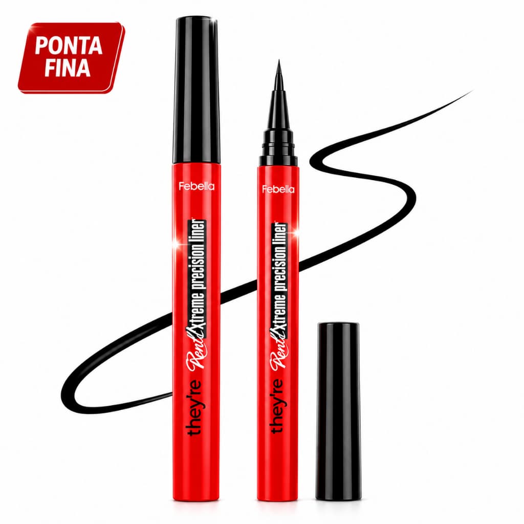 Delineador Líquido Preto Febella Ponta Fina Caneta Delineadora Ultra Precisa Longa Duração