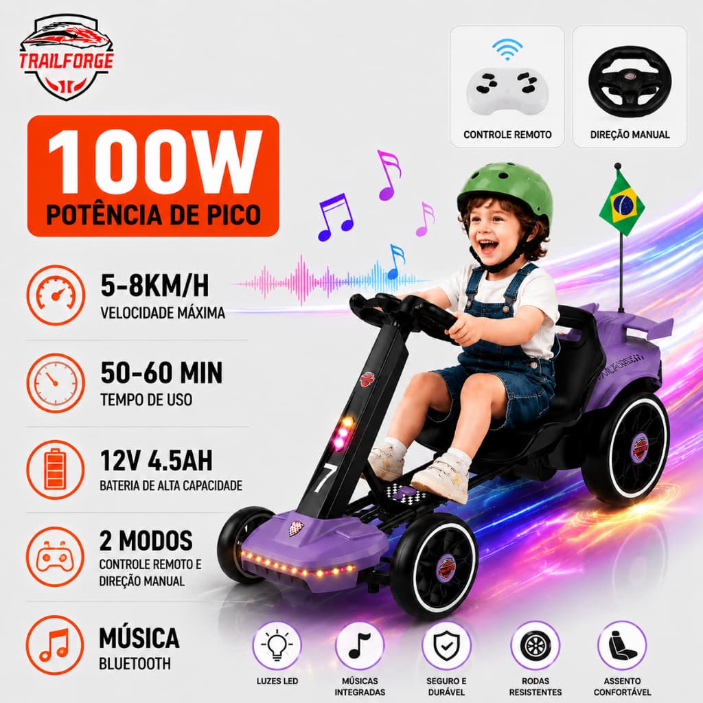 Trailforge-M1 Mini Carro Elétrico Infantil Kart,children's Toys Com Luzes Som USB e Controle Remoto