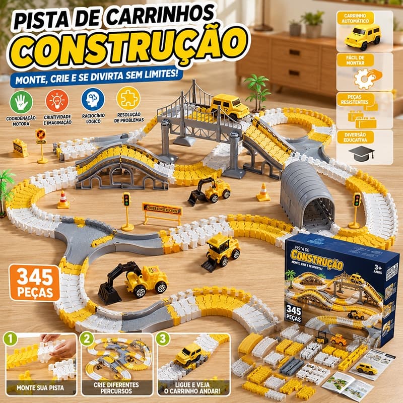 Pista de Carrinhos Infantil 345 Peças com Carrinho Automático Brinquedo Educativo de Construção