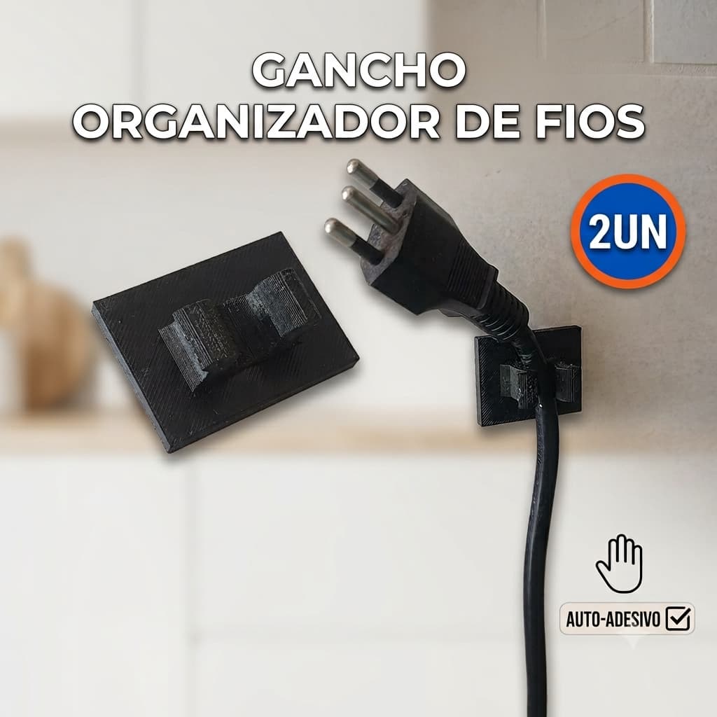 Organizador de Cabos Suporte Gancho Utensílios Domésticos 8mm | Kit 2 un.
