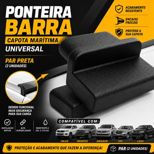 Ponteira Barra Capota Marítima Universal Caminhonete Hilux Ranger Amarok S10 L200 Par Preta