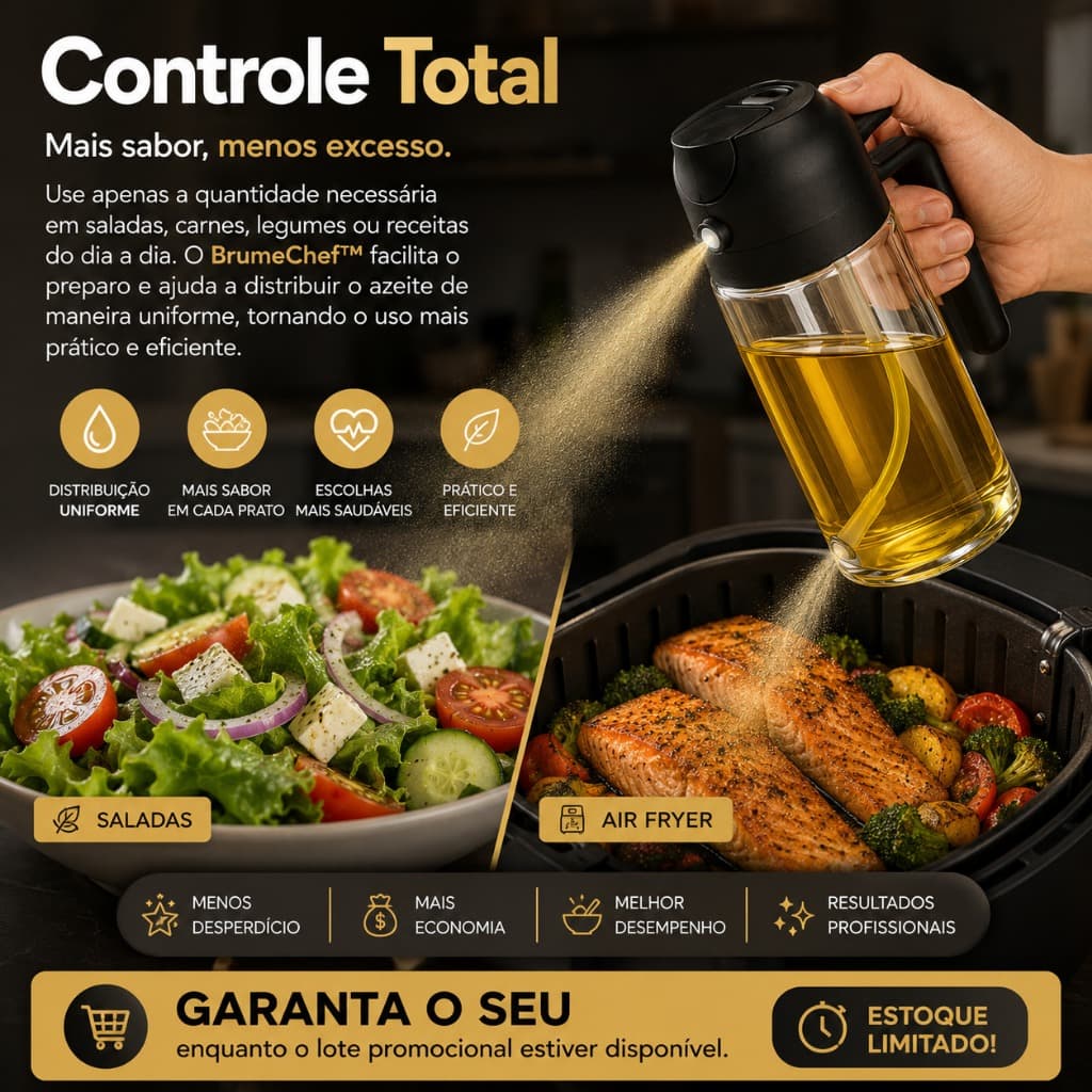 Borrifador de Azeite Spray 470ml Vidro Dosador Galheteiro para Azeite Vinagre BrumeChef™